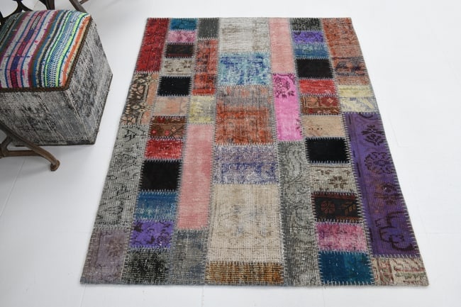 3'10'' X 5'1'' Handmade Vintage Wool Patchwork Rug - 45 - 6