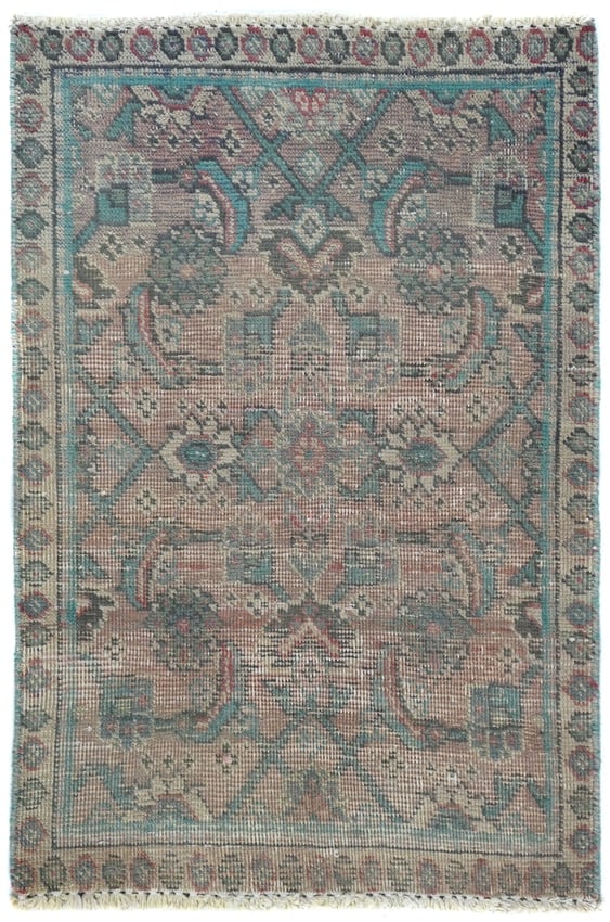 Semi Antique Muted Floral 1'8X2'5 Distressed Vintage Oriental Rug: Title: Semi Antique Muted Floral 1'8X2'5 Distressed Vintage Oriental RugDescription:Hand-knotted semi-antique Oriental rug crafted with traditional methodsClassic floral design suitable for entryway