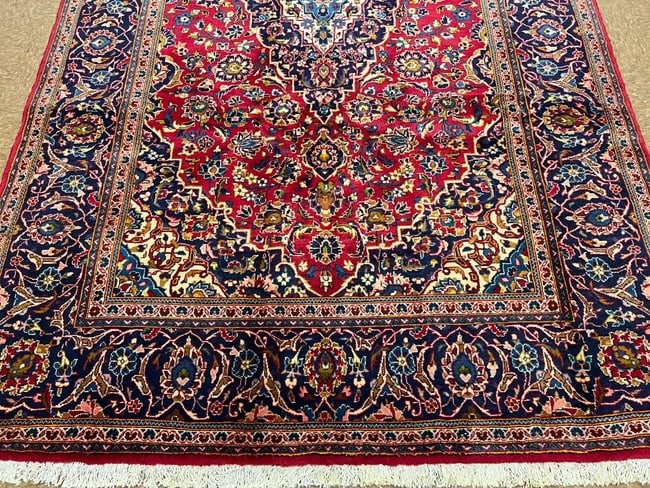 Hand-Knotted Persian Kashan Red Semi-Antique 1970s Oriental Area Rug Carpet 6'4" X 10'9" - 3