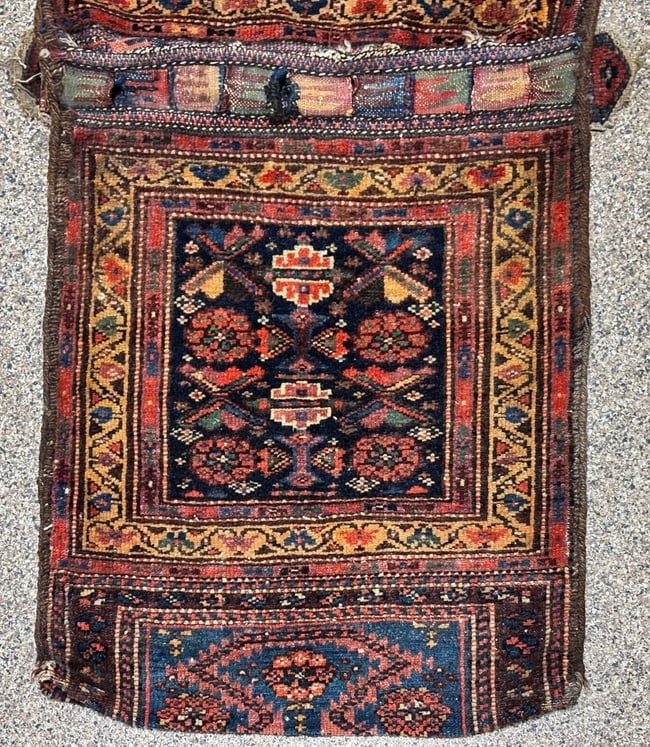 Hand-Knotted Antique Persian Farahan Tribal Double Saddle Bag Wool Rug 1'9" X 4'3" - 13