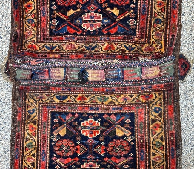 Hand-Knotted Antique Persian Farahan Tribal Double Saddle Bag Wool Rug 1'9" X 4'3" - 5