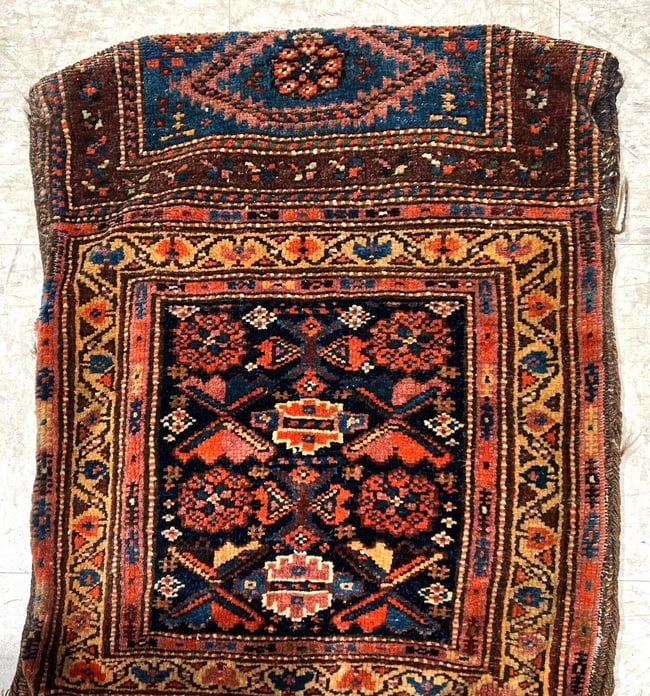 Hand-Knotted Antique Persian Farahan Tribal Double Saddle Bag Wool Rug 1'9" X 4'3" - 7