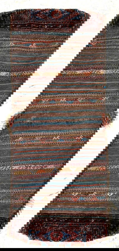 Hand-Knotted Antique Persian Farahan Tribal Double Saddle Bag Wool Rug 1'9" X 4'3" - 8