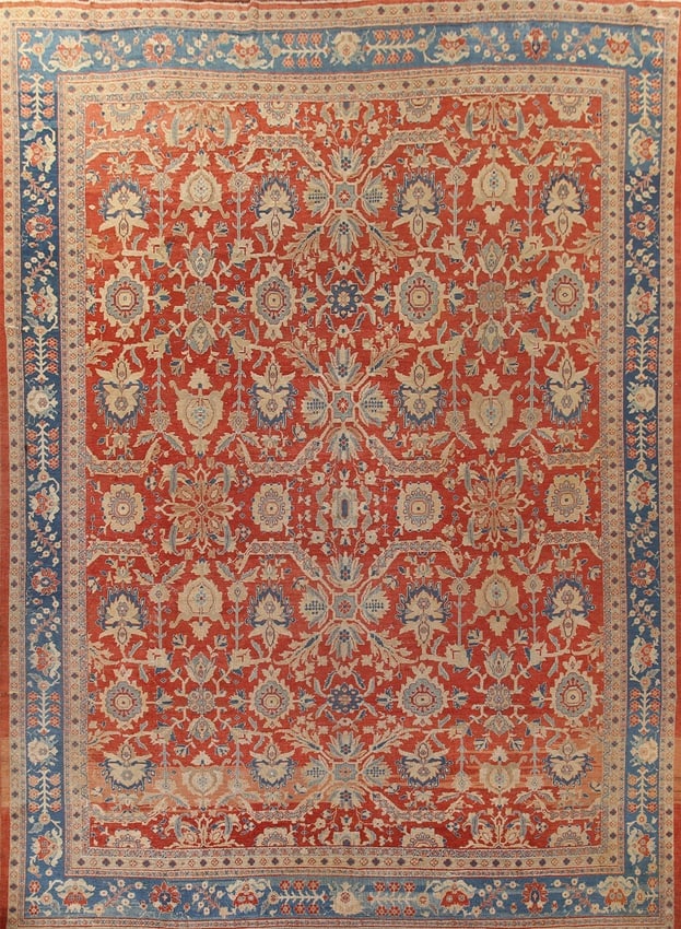 Pre-1900 Antique Vegetable Dye Sultanabad Ziegler Persian Rug 14X17: Title:Pre-1900 Antique Vegetable Dye Sultanabad Ziegler Persian Rug 14X17Origin:A Beautiful Genuine Iran ( Persia ) Sultanabad rug is Hand Knotted by skillful weavers in Iran ( Persia ) with 100%