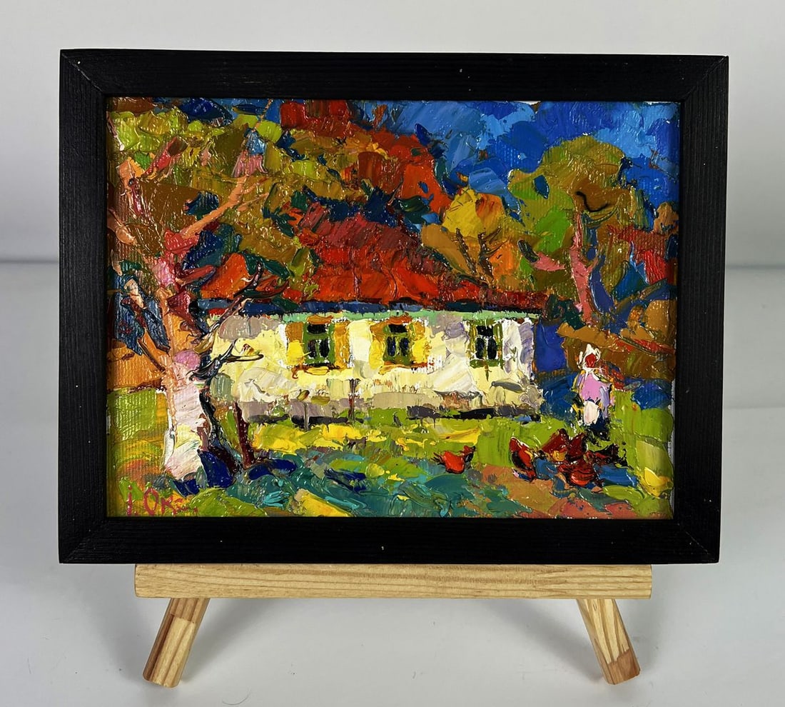 Oil painting Chickens in the yard Oksana Ivanyuk: Title: Oil painting Chickens in the yard Oksana Ivanyuk Description: NoAAA6203 *** ABOUT THIS PAINTING *** * TITLE: "Chickens in the yard" * ARTISTS: Oksana Ivanyuk * SIZE: 15x20 cm/5.90x7.87 inches'