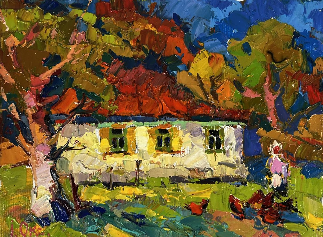 Oil painting Chickens in the yard Oksana Ivanyuk - 3