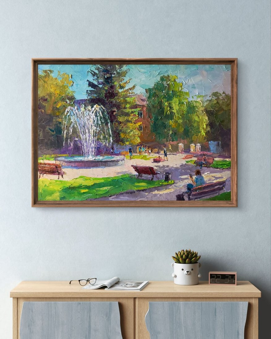 Oil painting City park with a fountain Boris Serdyuk - 2