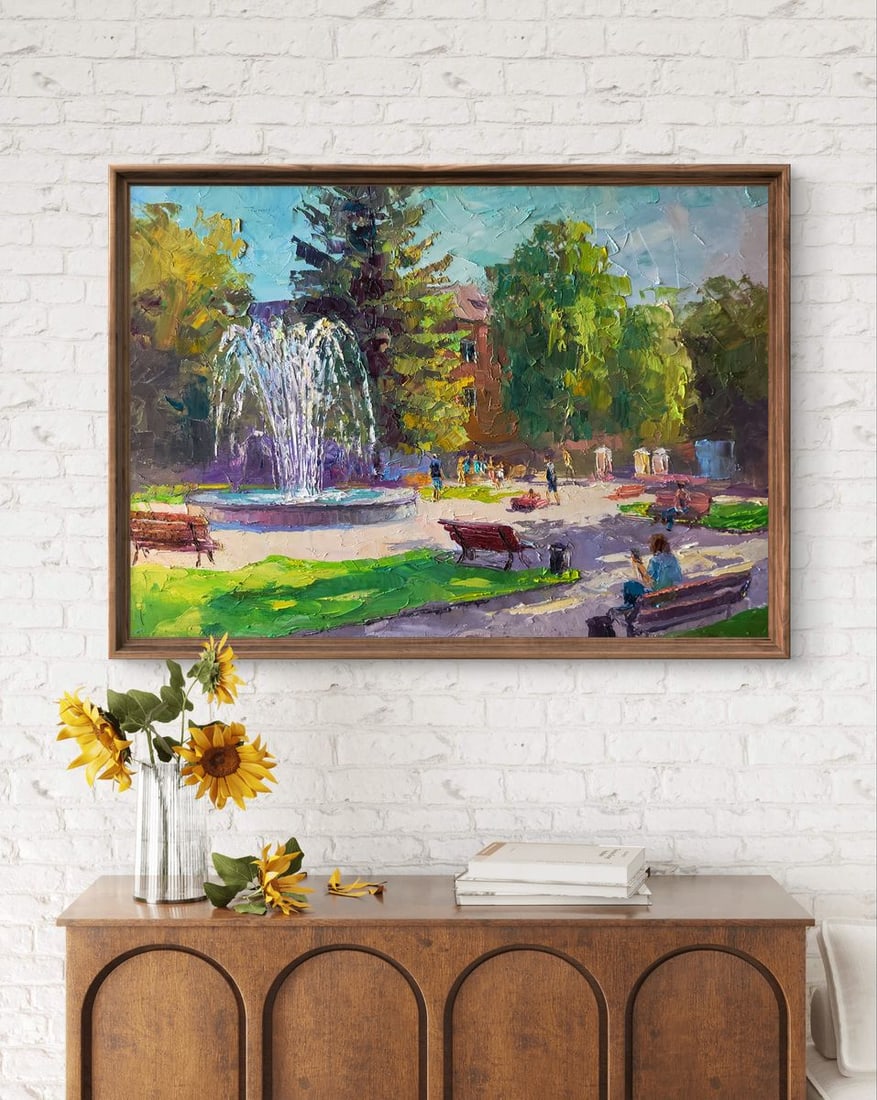 Oil painting City park with a fountain Boris Serdyuk - 3