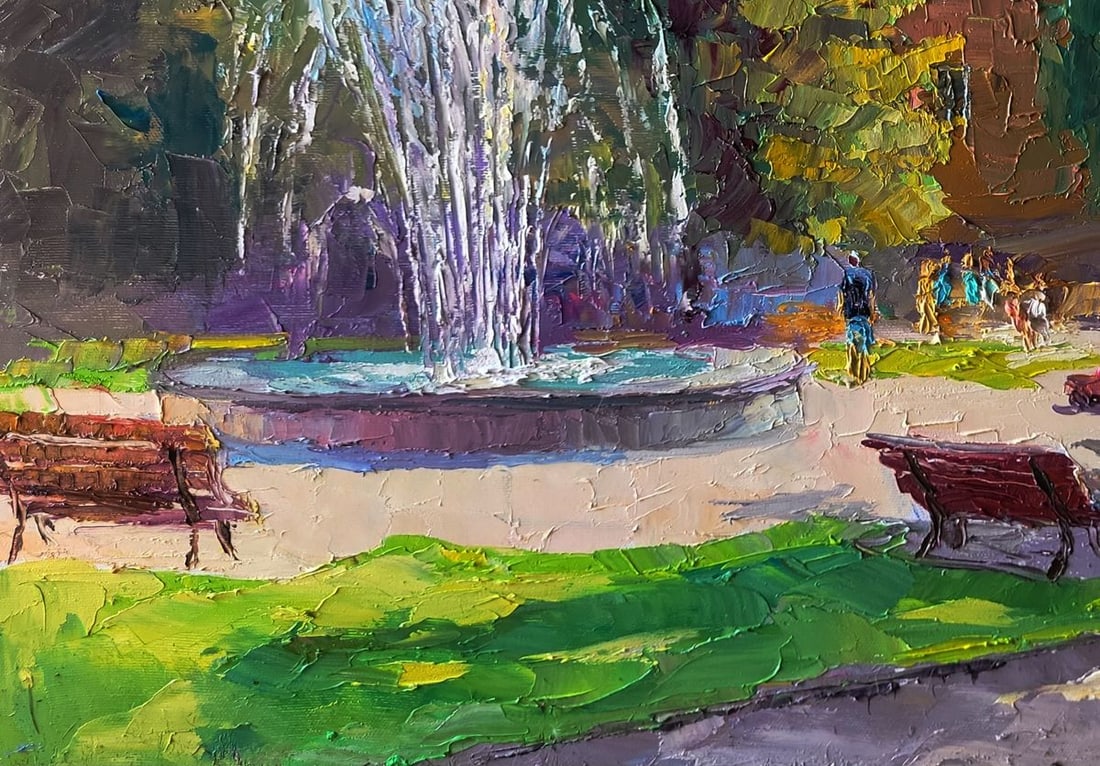 Oil painting City park with a fountain Boris Serdyuk - 5