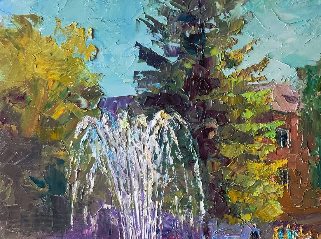 Oil painting City park with a fountain Boris Serdyuk - 6