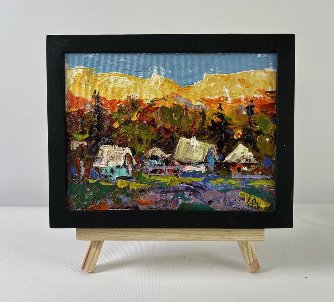 Oil painting The sun is setting Alex Kalenyuk: Title: Oil painting The sun is setting Alex Kalenyuk Description: NoAAA5237 The oil painting on Canvas titled "The Sun is Setting" radiates the final golden warmth of daylight as it slips behind the h