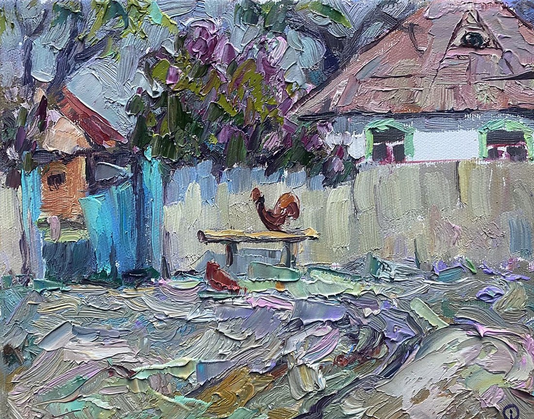 Oil painting Near the mud Alex Kalenyuk: Title: Oil painting Near the mud Alex Kalenyuk Description: NoKalen 1335 In this evocative oil painting, we are immersed in a scene that marries the rustic charm of rural life with the tactile intimac