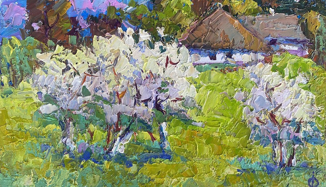 Oil painting Blooming spring Oksana Kalenyuk: Title: Oil painting Blooming spring Oksana Kalenyuk Description: NoKalen 1367 "Blooming Spring" is a vibrant and uplifting painting that captures the essence of springtime in full bloom. The artist us