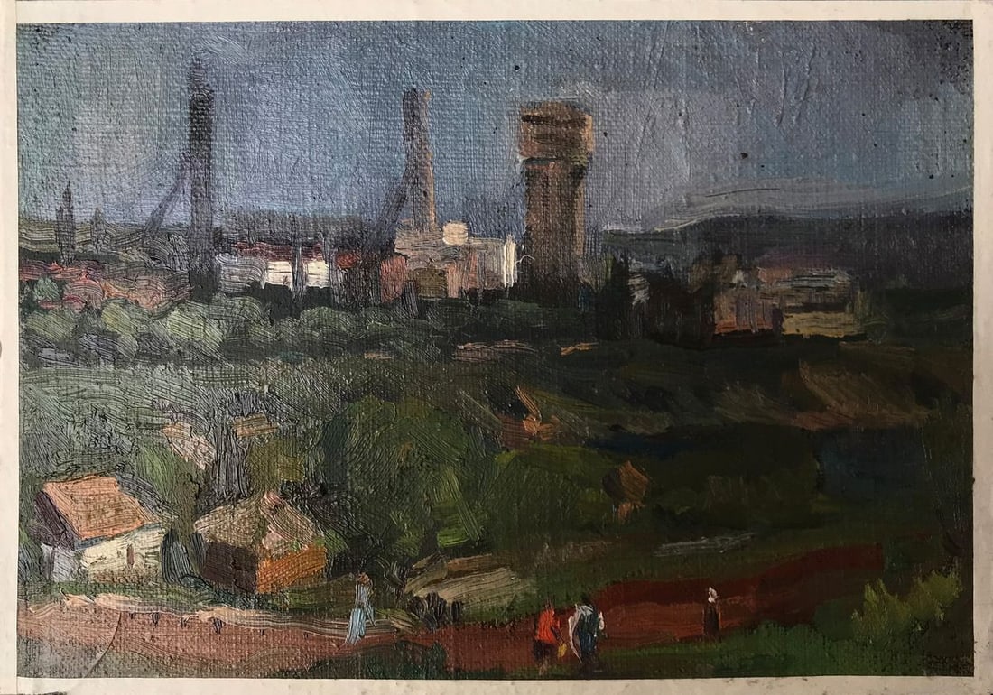 Oil painting City view Unknown artist: Title: Oil painting City view Unknown artist Description: NoAAA2084 Introducing our newest oil painting, "City view"! This intricately detailed piece offers a glimpse into the hustle and bustle of cit