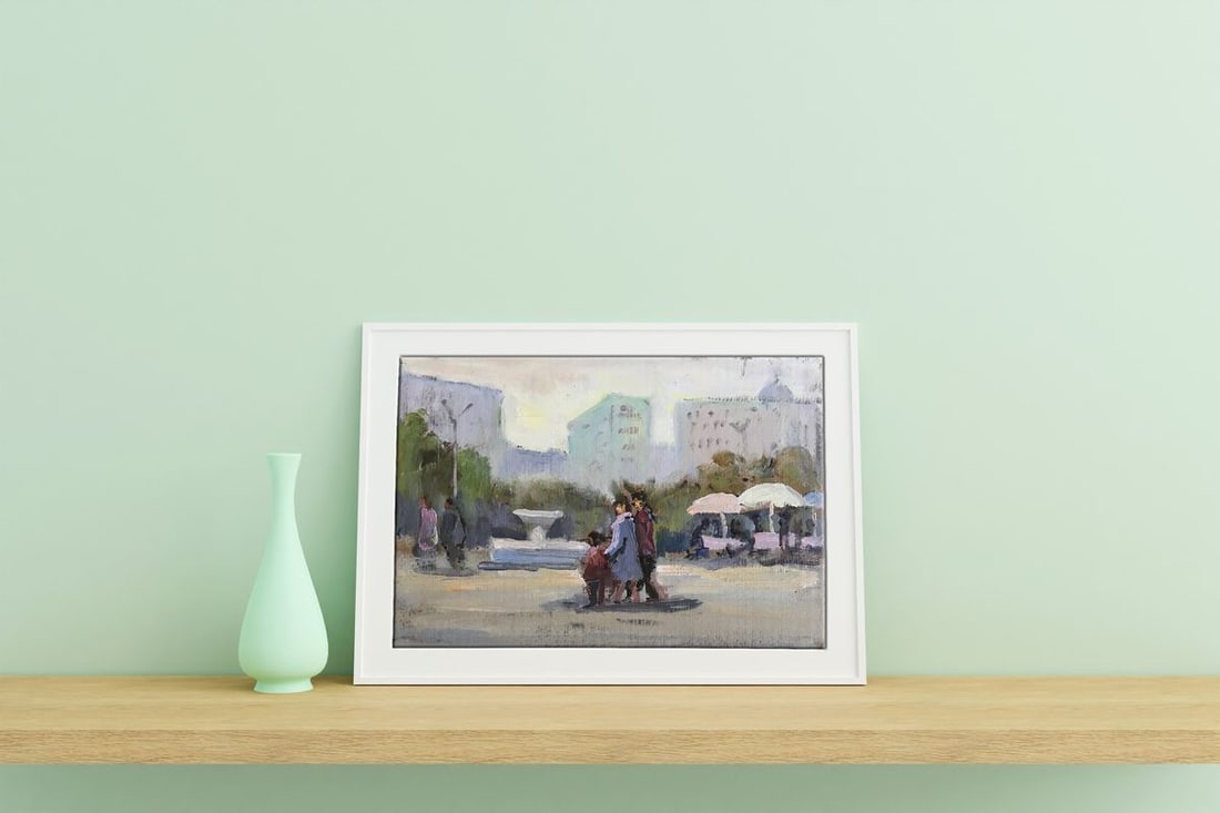 Tempera painting Walk through the city center Unknown artist - 2