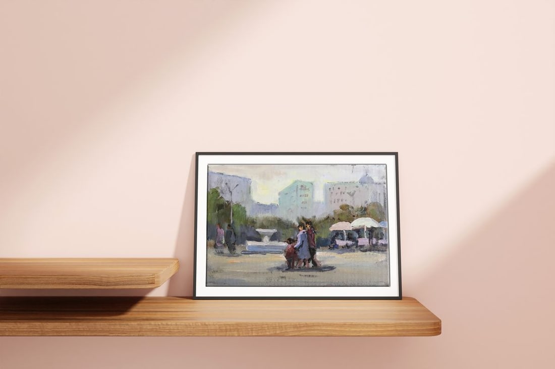 Tempera painting Walk through the city center Unknown artist - 3