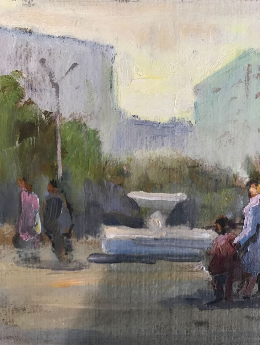 Tempera painting Walk through the city center Unknown artist - 4