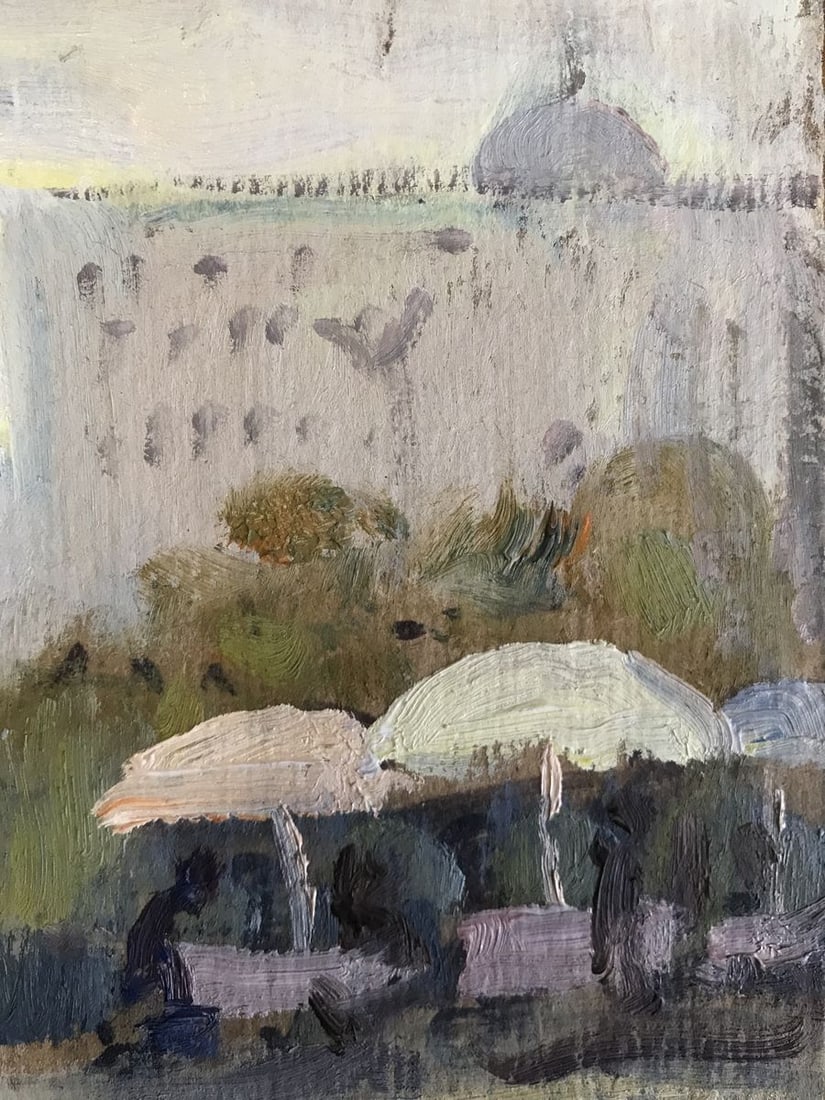 Tempera painting Walk through the city center Unknown artist - 8