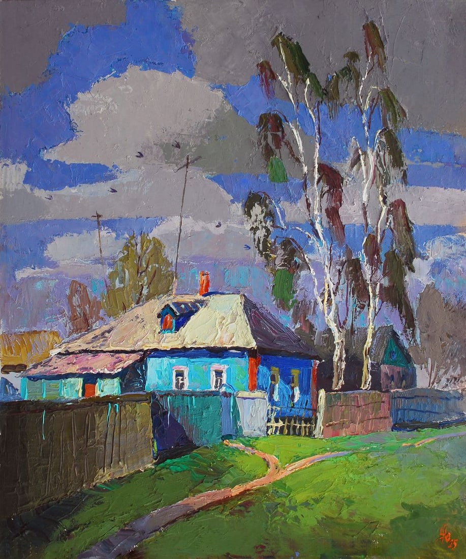 Oil painting Spring in the city of Divination Egor Ktpatunov: Title: Oil painting Spring in the city of Divination Egor Ktpatunov Description: NoSvash 48 In "Spring in the City of Divination", Ukrainian artist Egor Shvachunov captures a vibrant rural scene