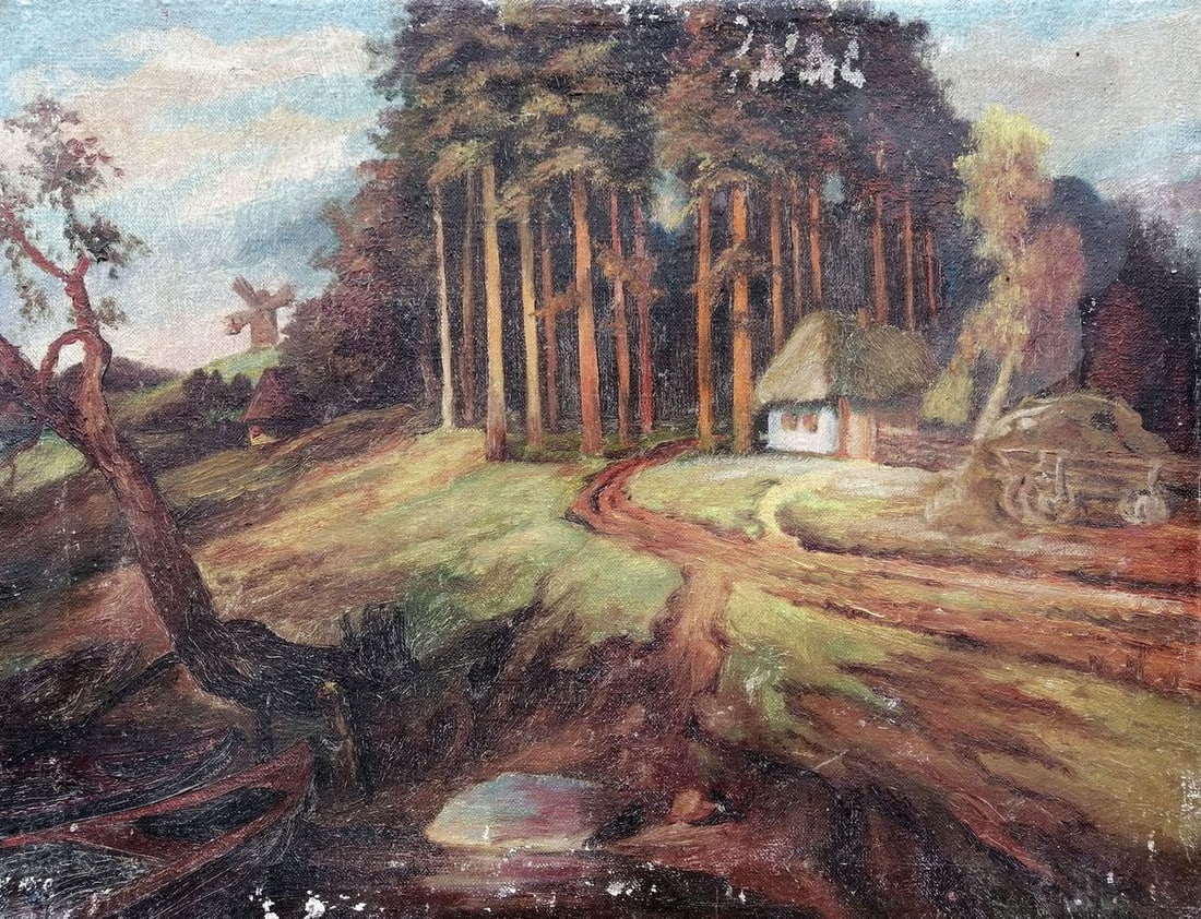 Oil painting House near the forest Unknown artist: Title: Oil painting House near the forest Unknown artist Description: No1139 *** ABOUT THIS PAINTING *** * TITLE: "House near the forest" * ARTISTS: Unknown artist * SIZE: 45x60 cm/'17.71x23.62 inches