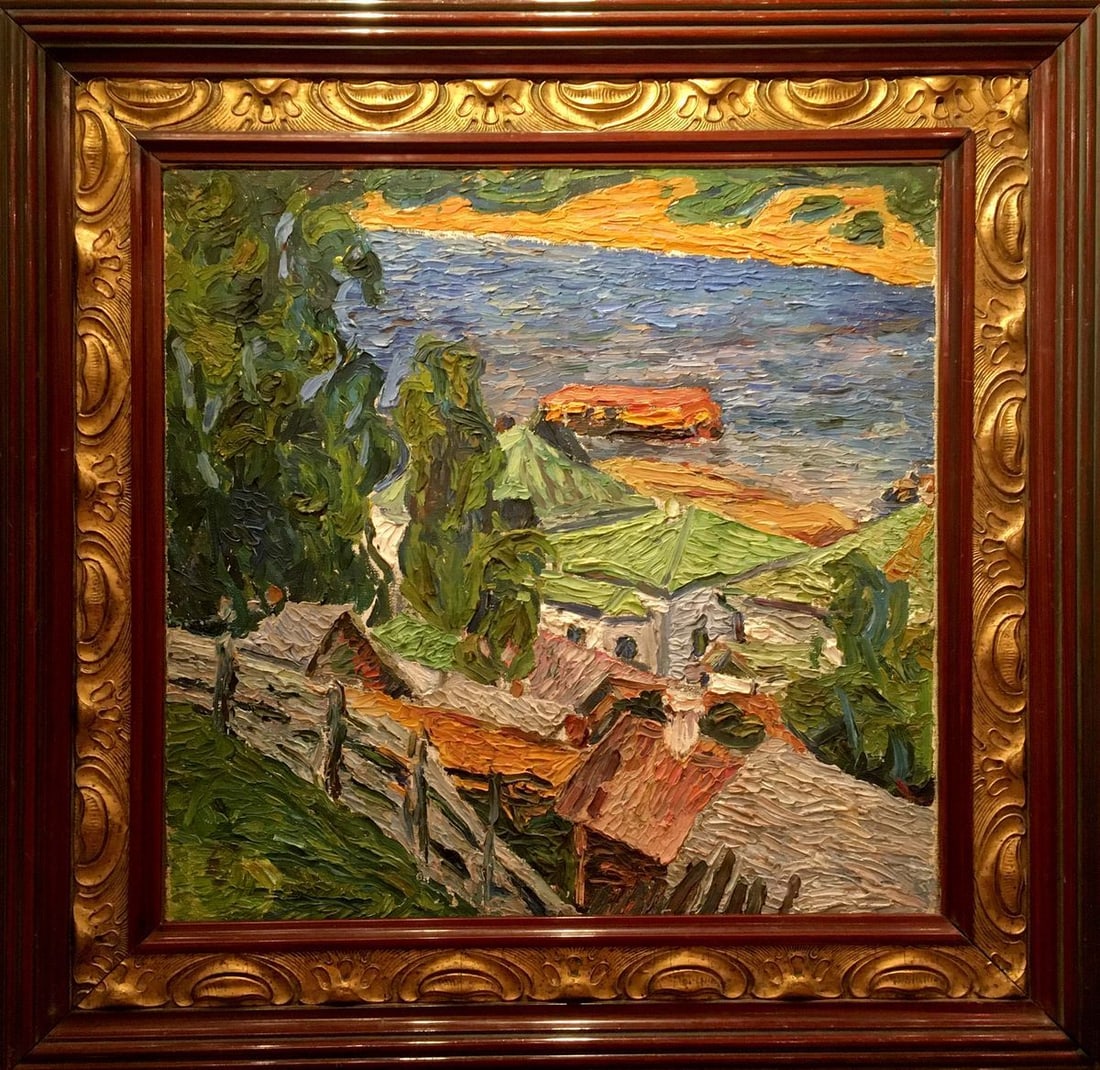 Oil painting City landscape Burlyuk D. D.: Title: Oil painting City landscape Burlyuk D. D. Description: NoVernd 223 *** ABOUT THIS PAINTING *** * TITLE: "City landscape" * ARTISTS: Burlyuk D. D. * SIZE: 40x40 cm/'15.74x15.74 inches' * MEDIUM: