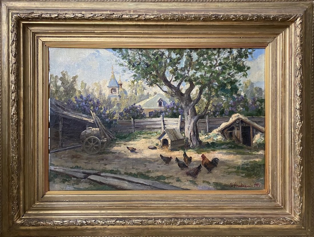 Oil painting Barnyard birds Vladimir Ivanovich Kozlovsky: Title: Oil painting Barnyard birds Vladimir Ivanovich Kozlovsky Description: NoVernd 235 *** ABOUT THIS PAINTING *** * TITLE: "Barnyard birds" * ARTISTS: Vladimir Ivanovich Kozlovsky * SIZE: 52.5x78
