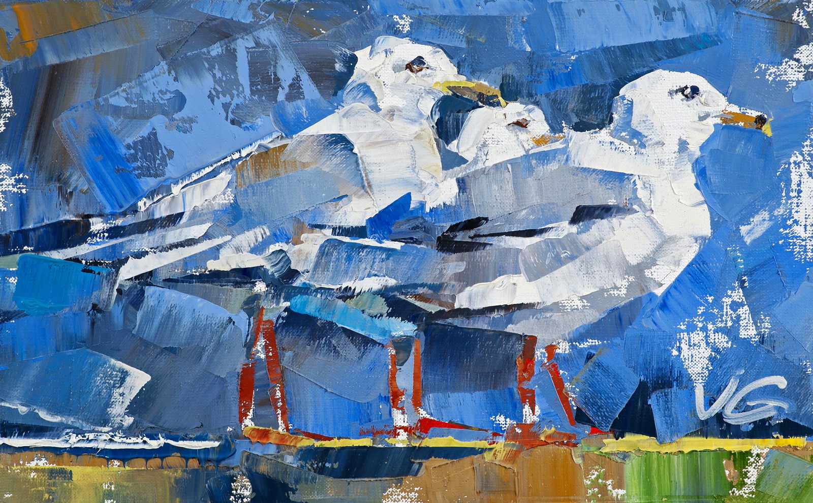 Oil painting Three little birds Volodymyr Gluhomanyuk: Title: Oil painting Three little birds Volodymyr Gluhomanyuk Description: 14GLUX Painter: Volodymyr Gluhomanyuk Size: 25x40 cm/9.84x15.74 inches Components: oil, canvas Original painting - series Bird