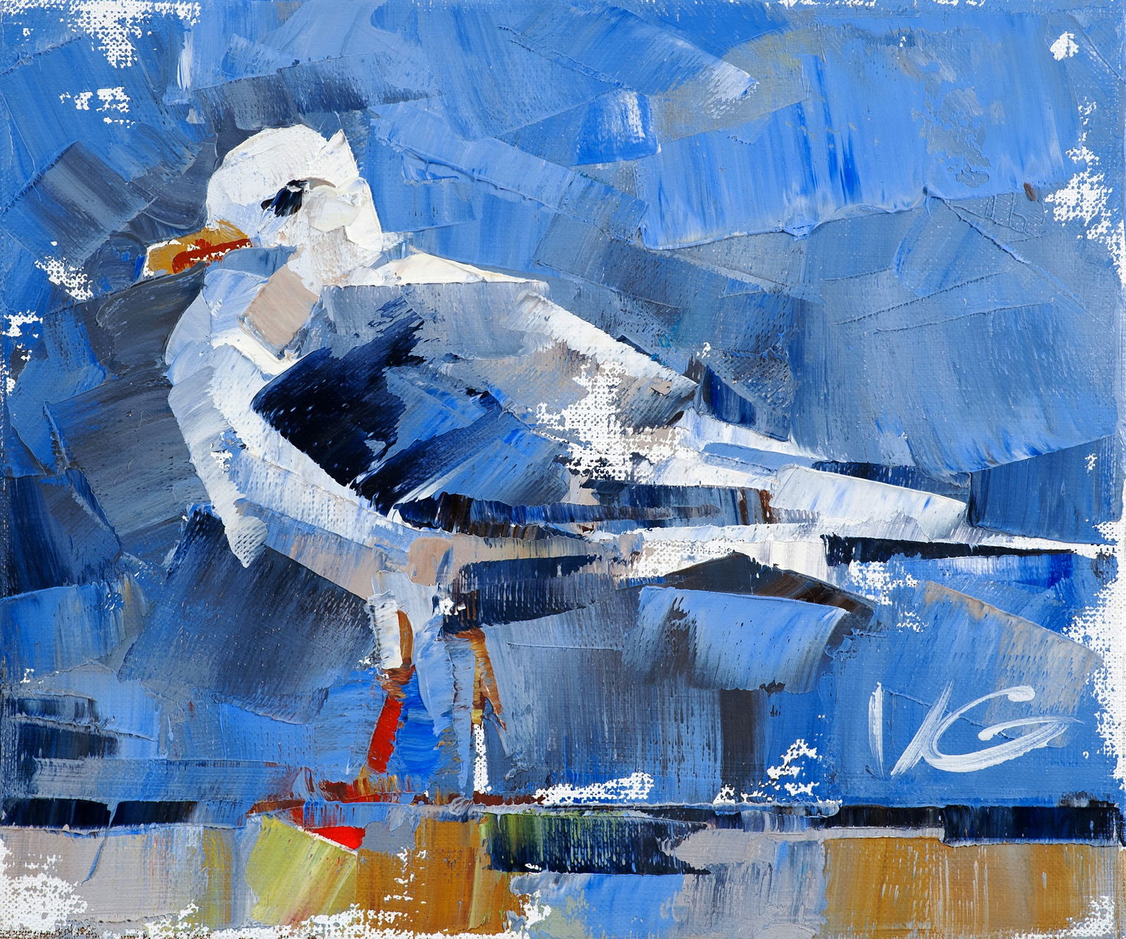 Oil painting Bird on a walk Volodymyr Gluhomanyuk: Title: Oil painting Bird on a walk Volodymyr Gluhomanyuk Description: 15GLUX Painter: Volodymyr Gluhomanyuk Size: 25x30 cm/9.84x11.81 inches Components: oil, canvas Original painting - series Bird mar