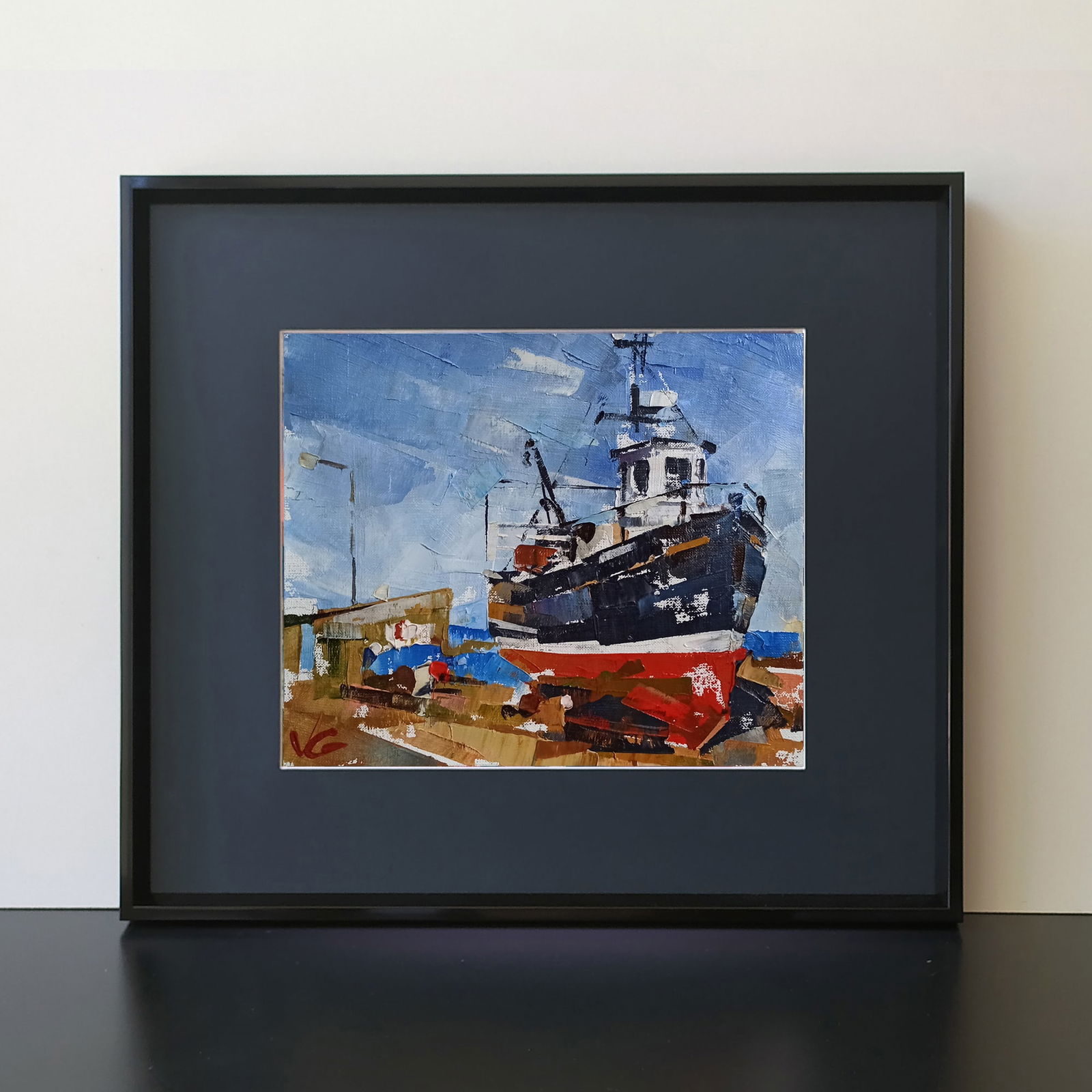 Oil painting Ship in port Volodymyr Gluhomanyuk - 2
