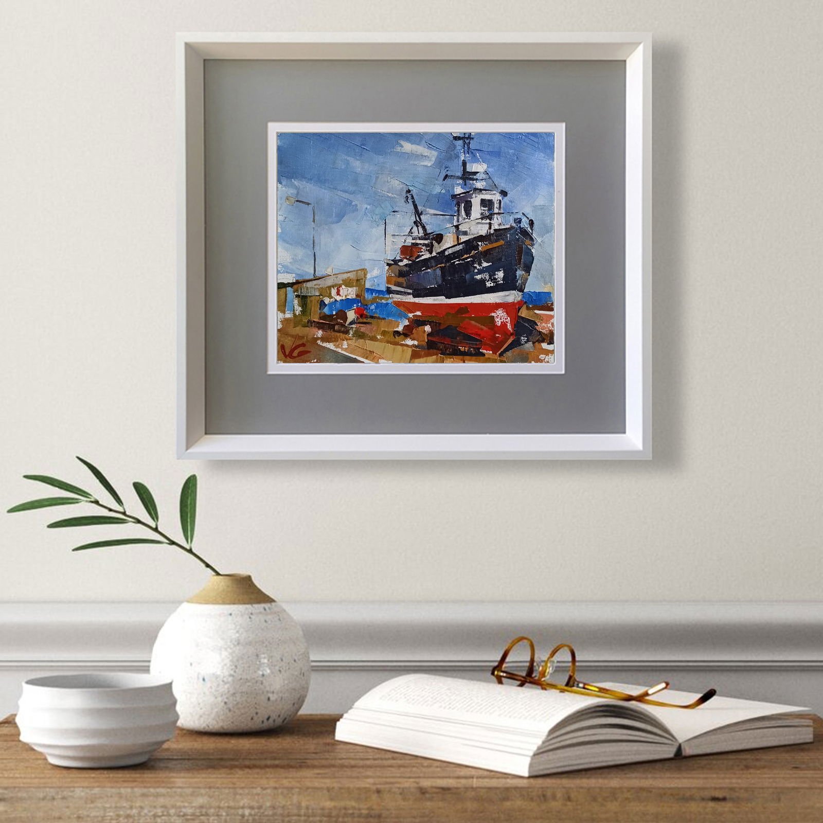 Oil painting Ship in port Volodymyr Gluhomanyuk - 3