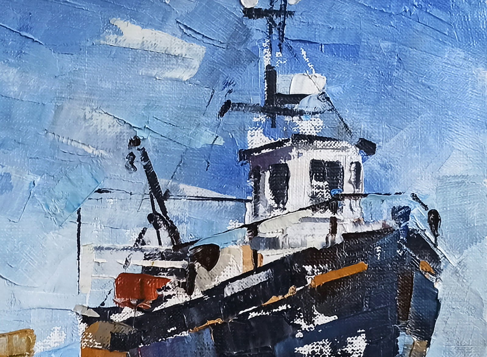 Oil painting Ship in port Volodymyr Gluhomanyuk - 5