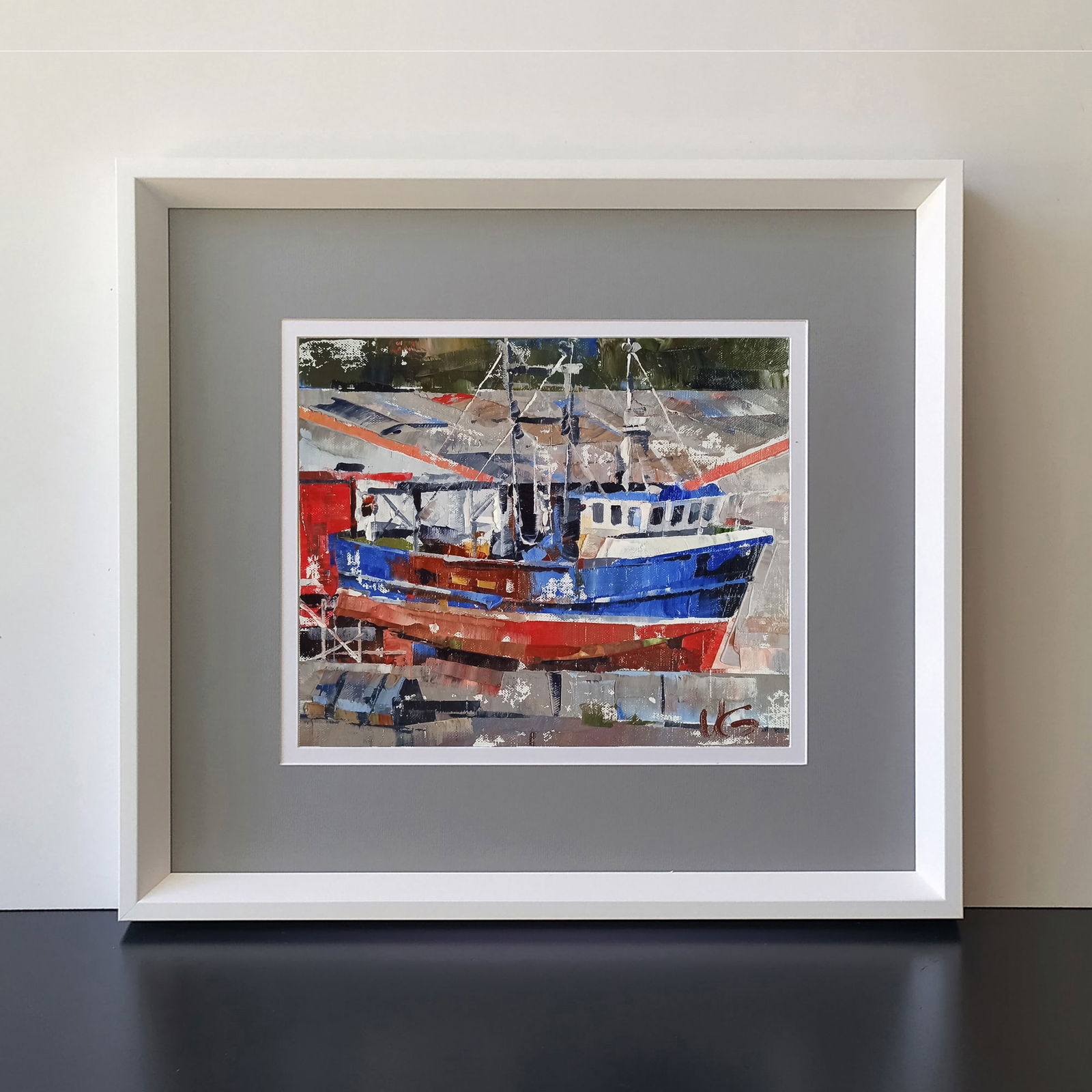 Oil painting Boat in the city port Volodymyr Gluhomanyuk - 2