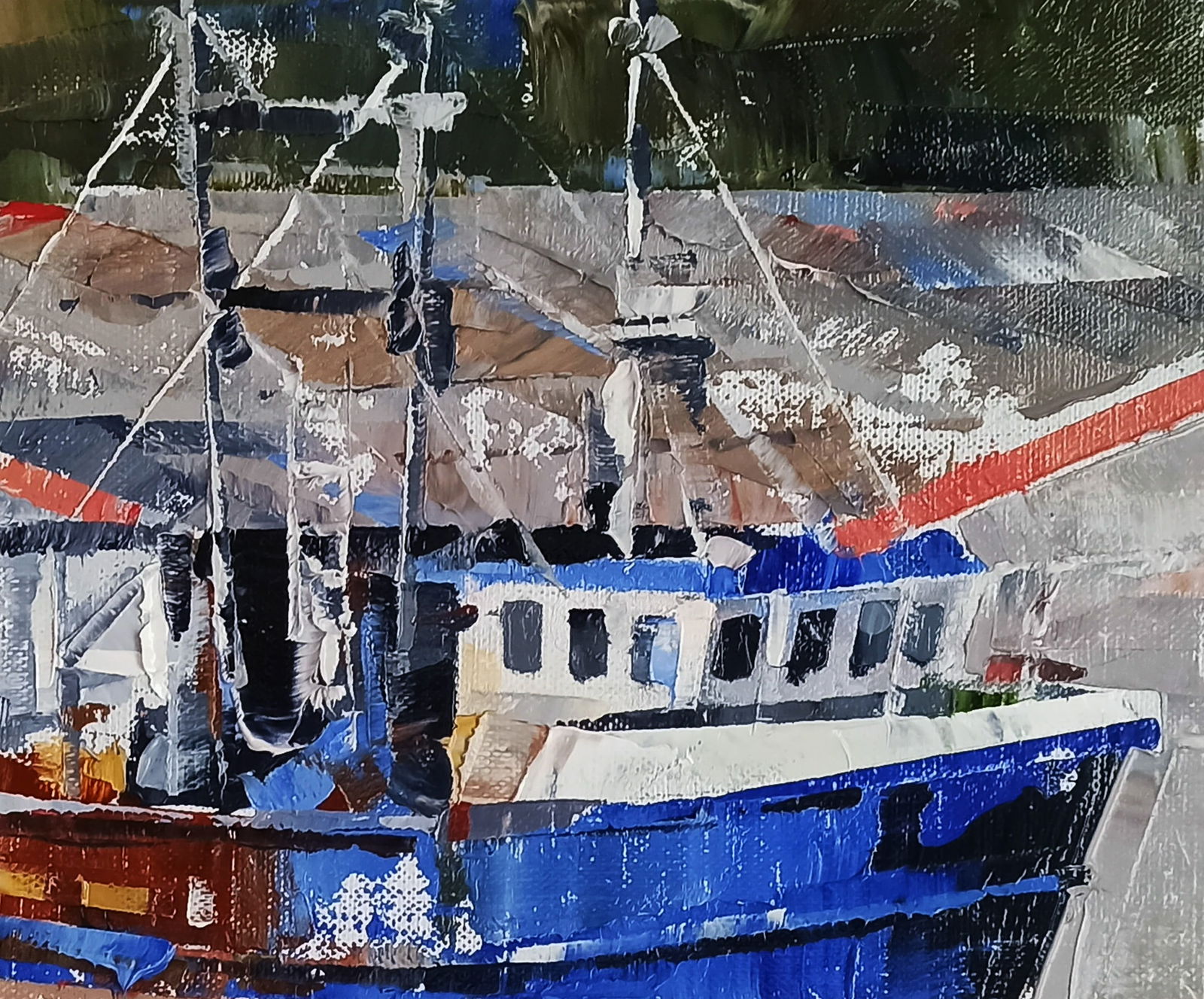 Oil painting Boat in the city port Volodymyr Gluhomanyuk - 5