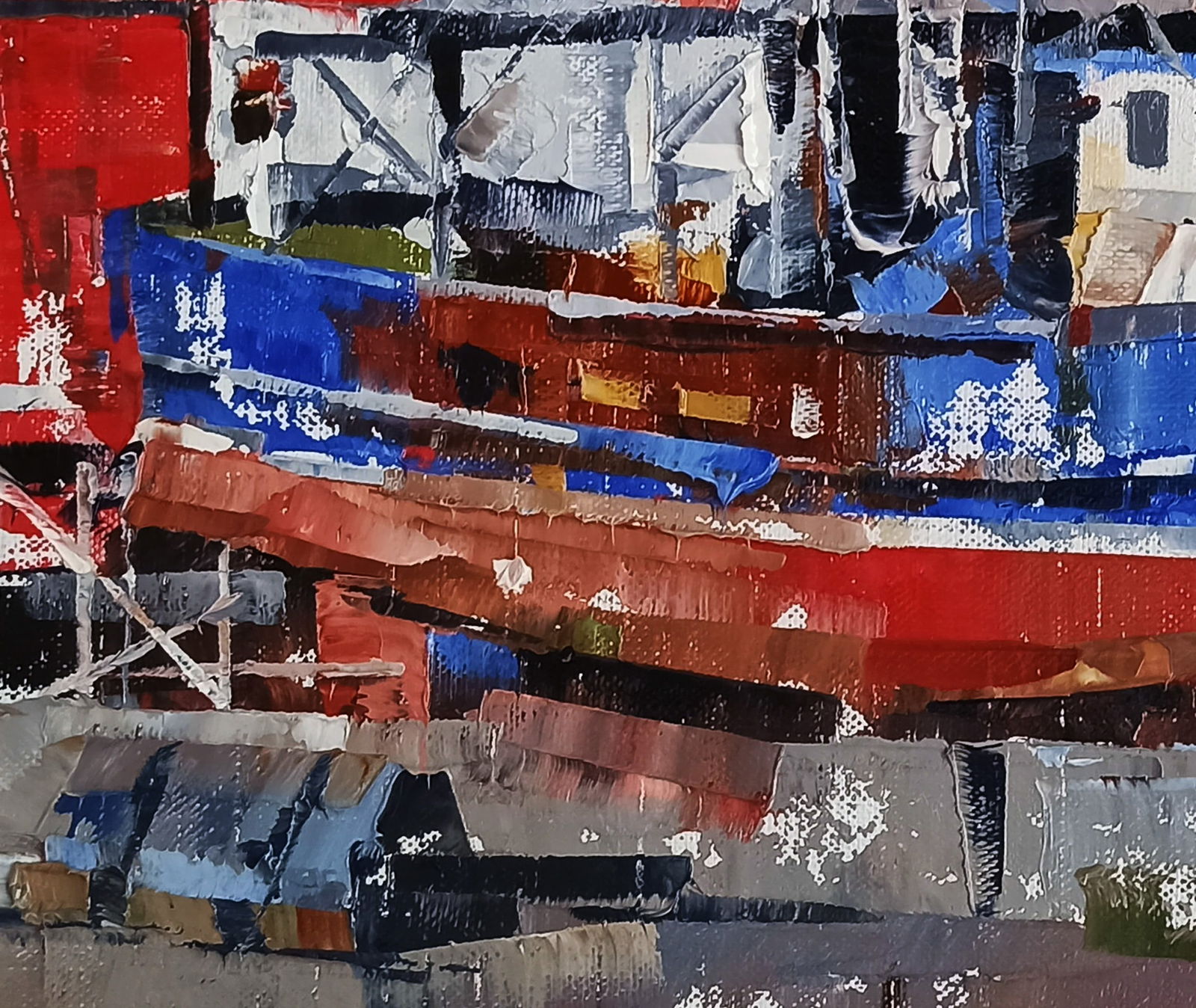 Oil painting Boat in the city port Volodymyr Gluhomanyuk - 6