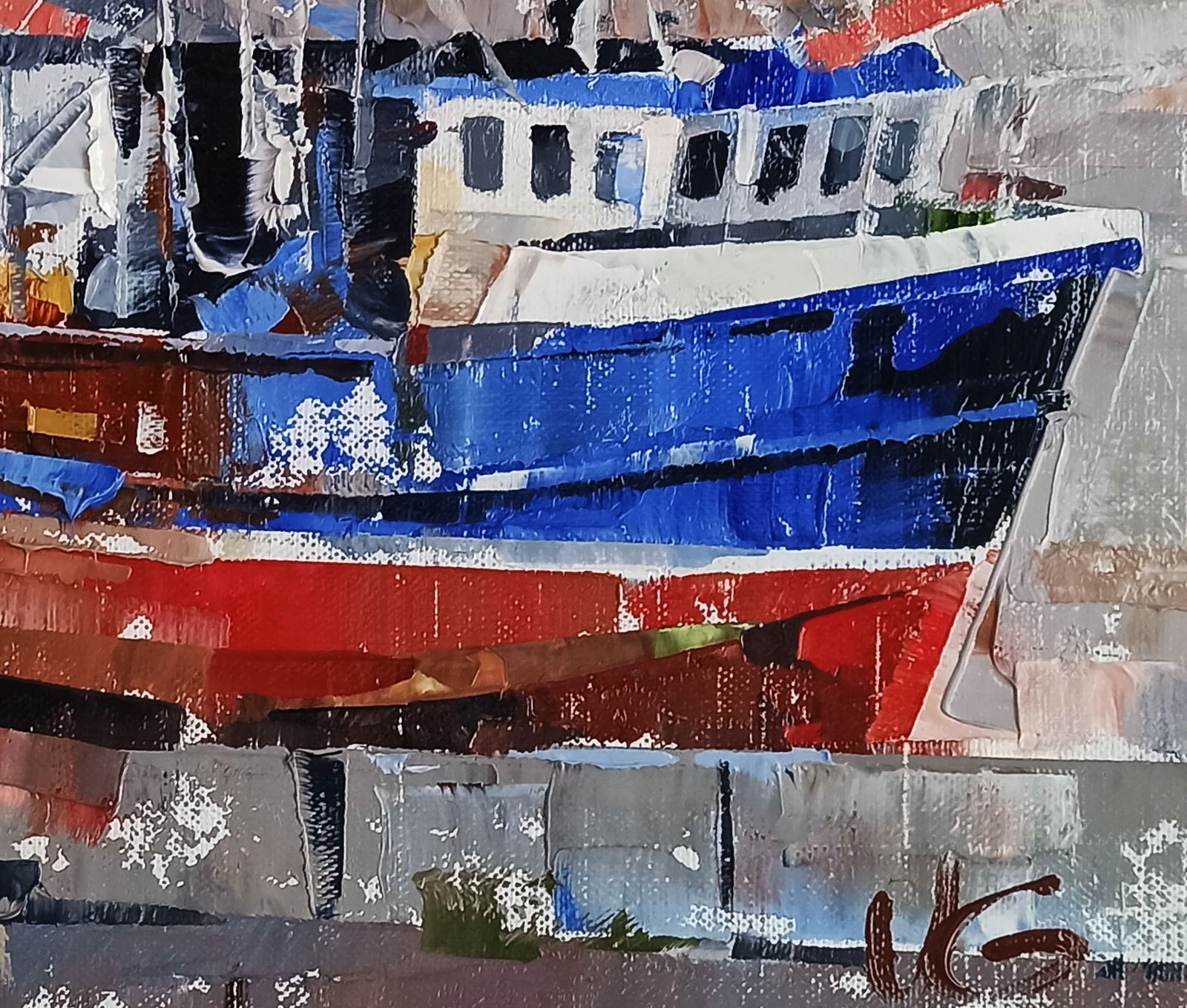 Oil painting Boat in the city port Volodymyr Gluhomanyuk - 7