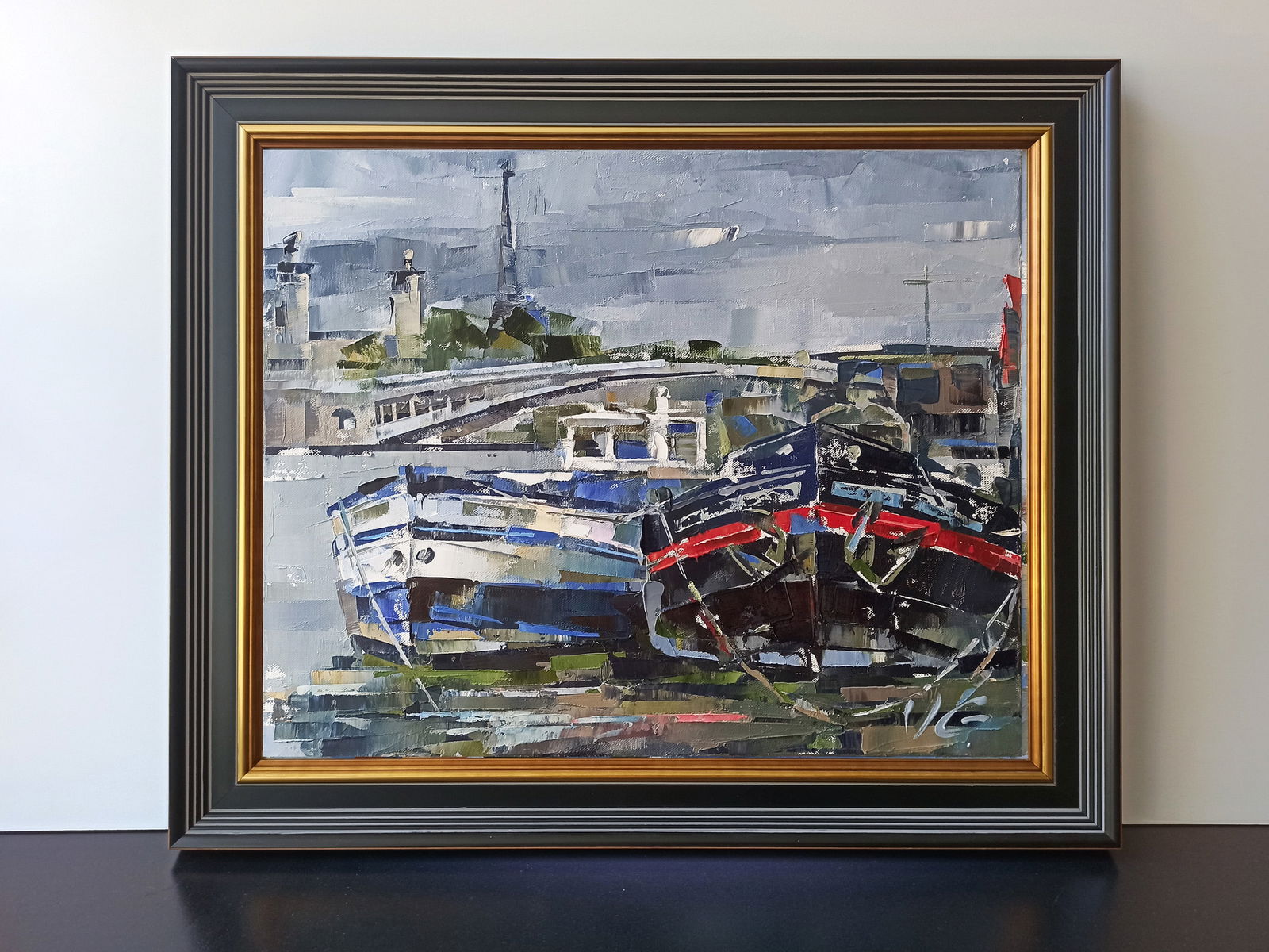 Oil painting Boats and bridge Volodymyr Gluhomanyuk - 2