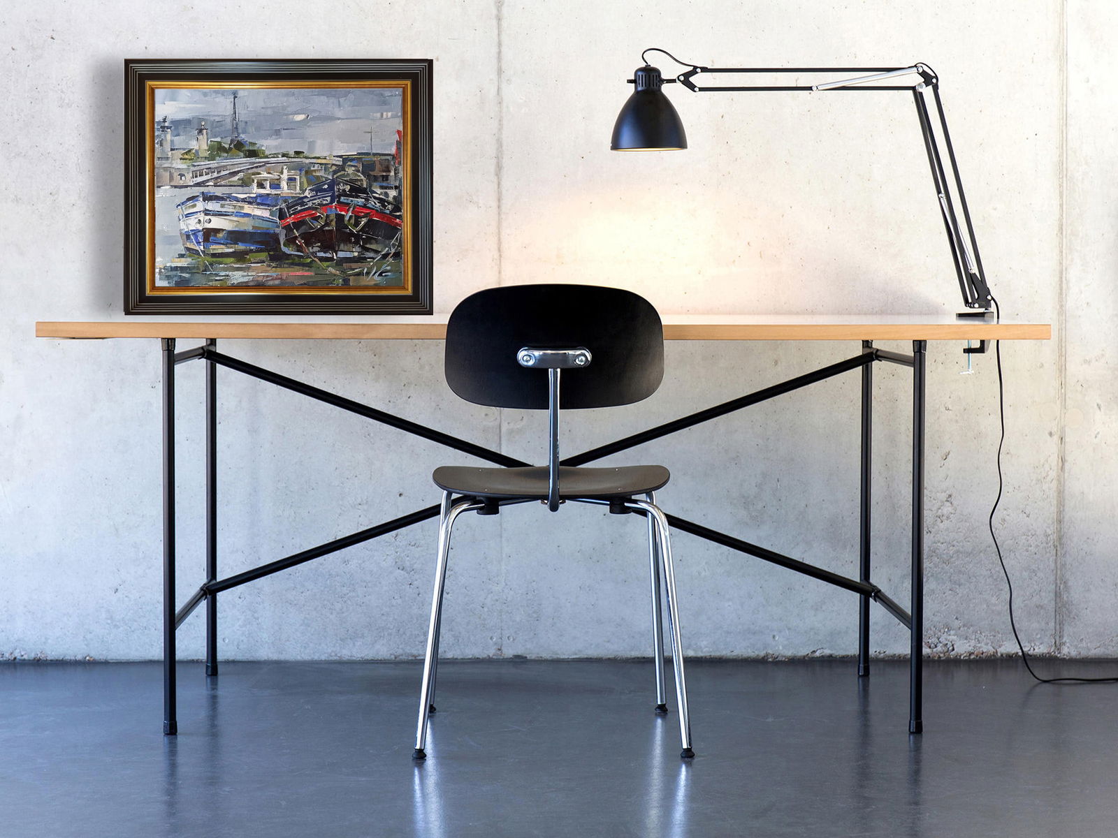 Oil painting Boats and bridge Volodymyr Gluhomanyuk - 3