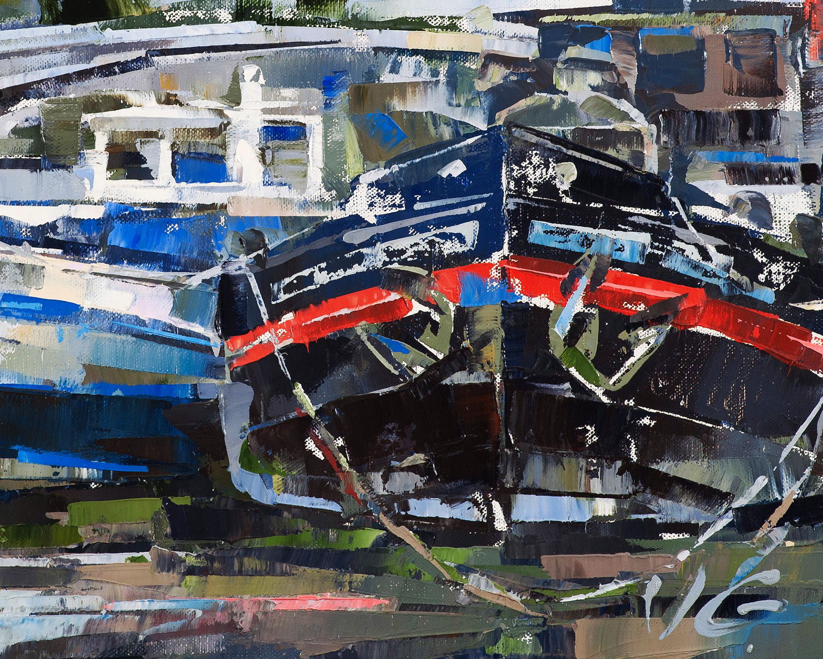 Oil painting Boats and bridge Volodymyr Gluhomanyuk - 7