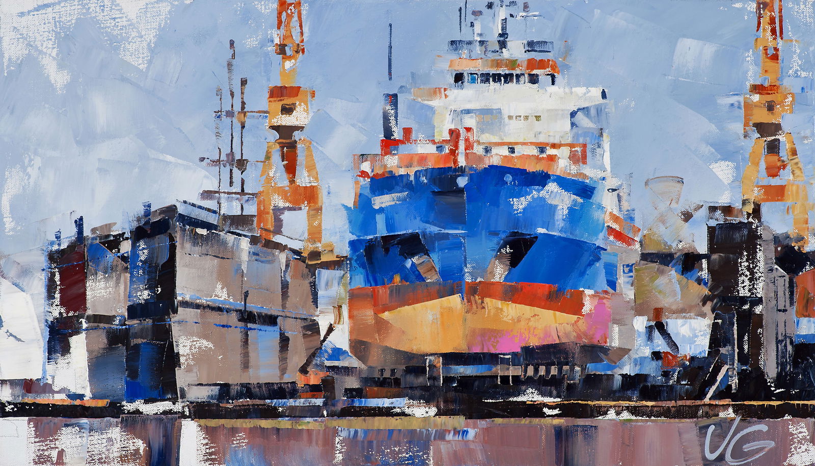 Oil painting Cargo ship Eileen C Volodymyr Gluhomanyuk: Title: Oil painting Cargo ship Eileen C Volodymyr Gluhomanyuk Description: 36GLUX Painter: Volodymyr Gluhomanyuk Size: 40x70 cm/15.74x27.55 inches Components: oil, canvas Original painting - series Em