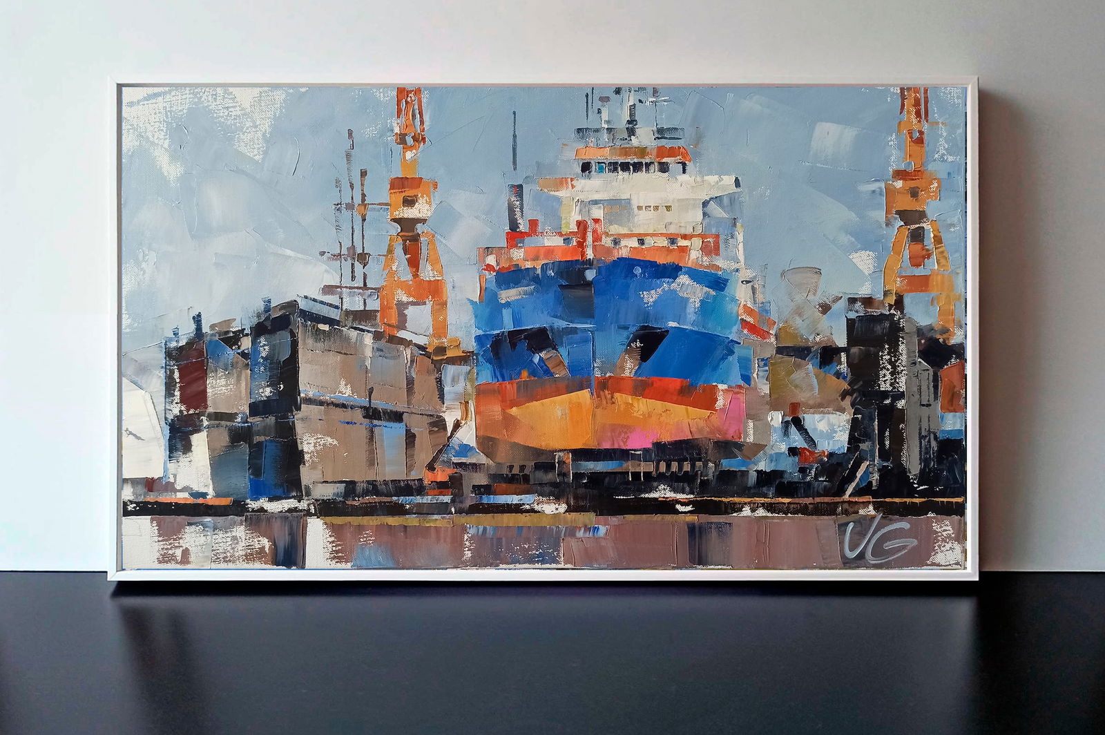 Oil painting Cargo ship Eileen C Volodymyr Gluhomanyuk - 2