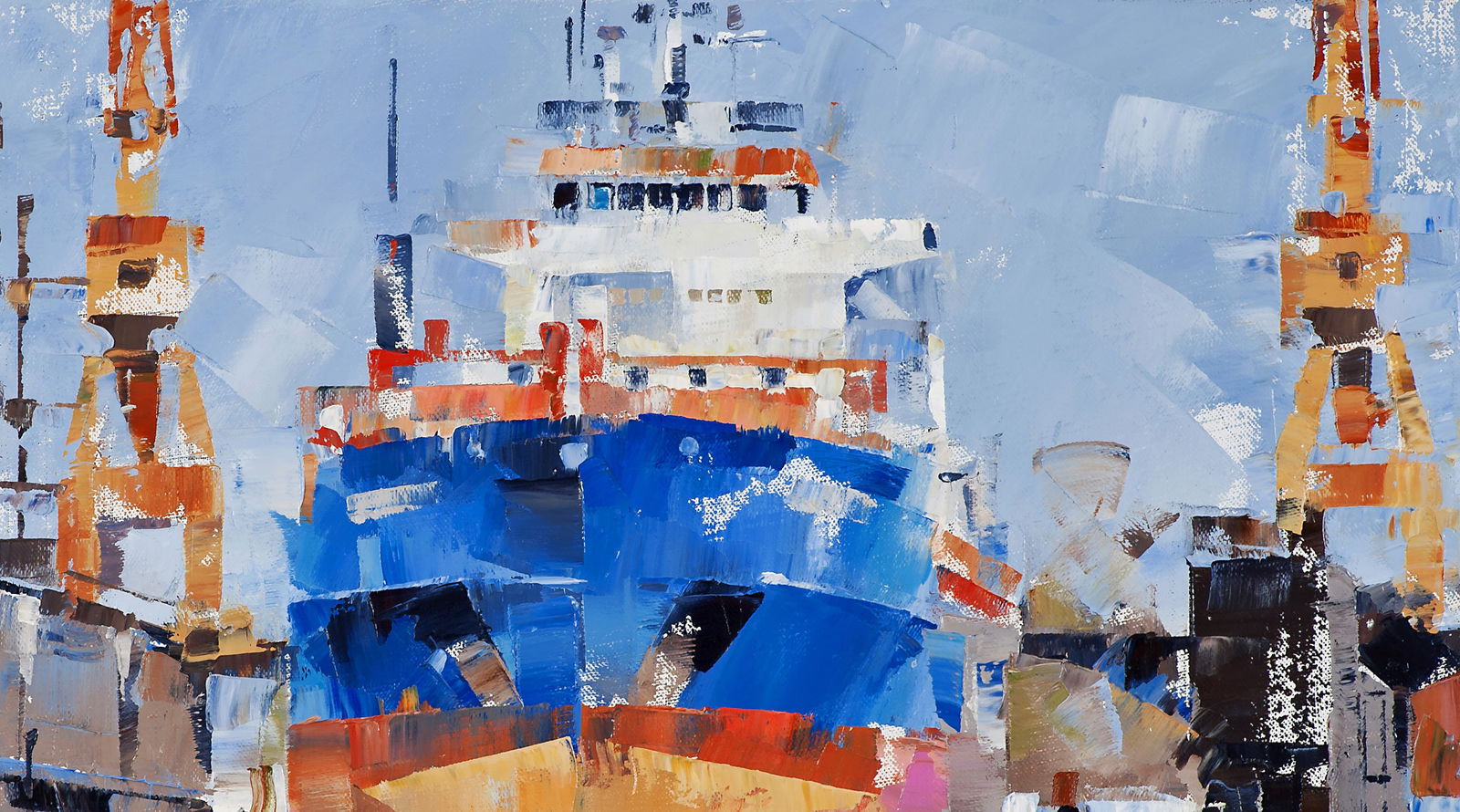 Oil painting Cargo ship Eileen C Volodymyr Gluhomanyuk - 6