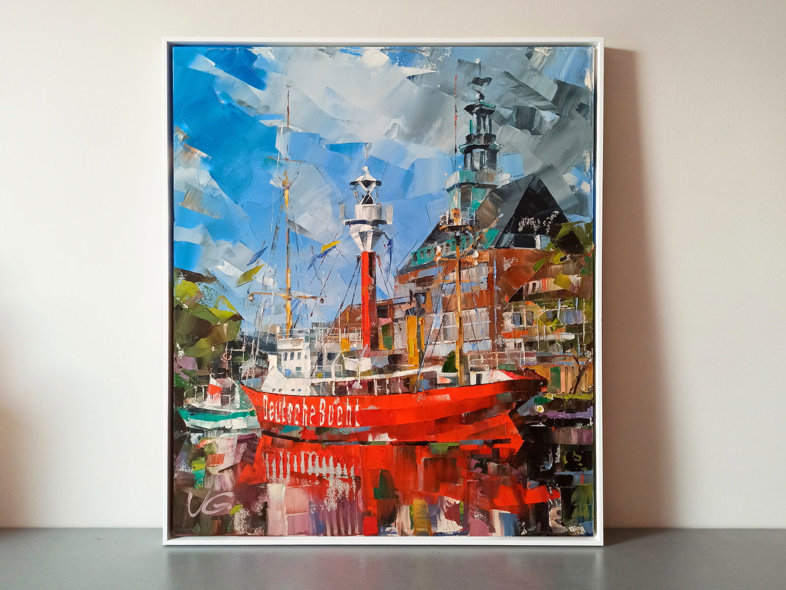 Oil painting Ship lighthouse in the city Volodymyr Gluhomanyuk - 2