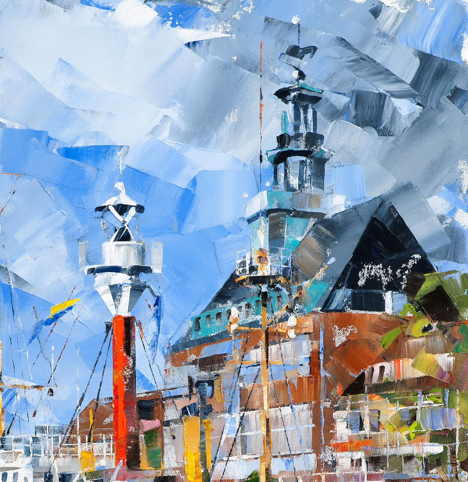 Oil painting Ship lighthouse in the city Volodymyr Gluhomanyuk - 4