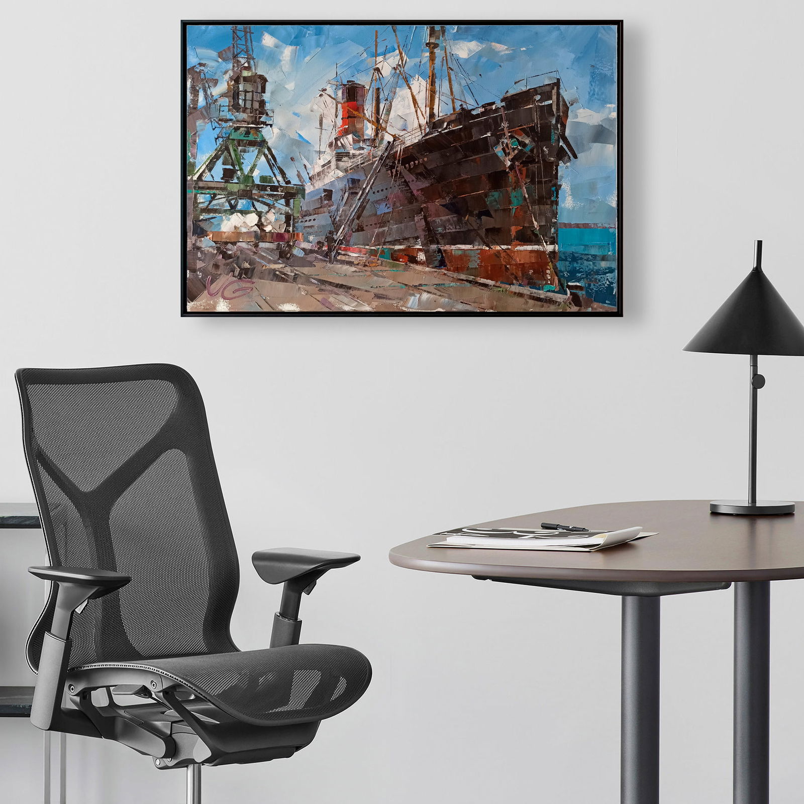 Oil painting Passenger ship in port Volodymyr Gluhomanyuk - 3