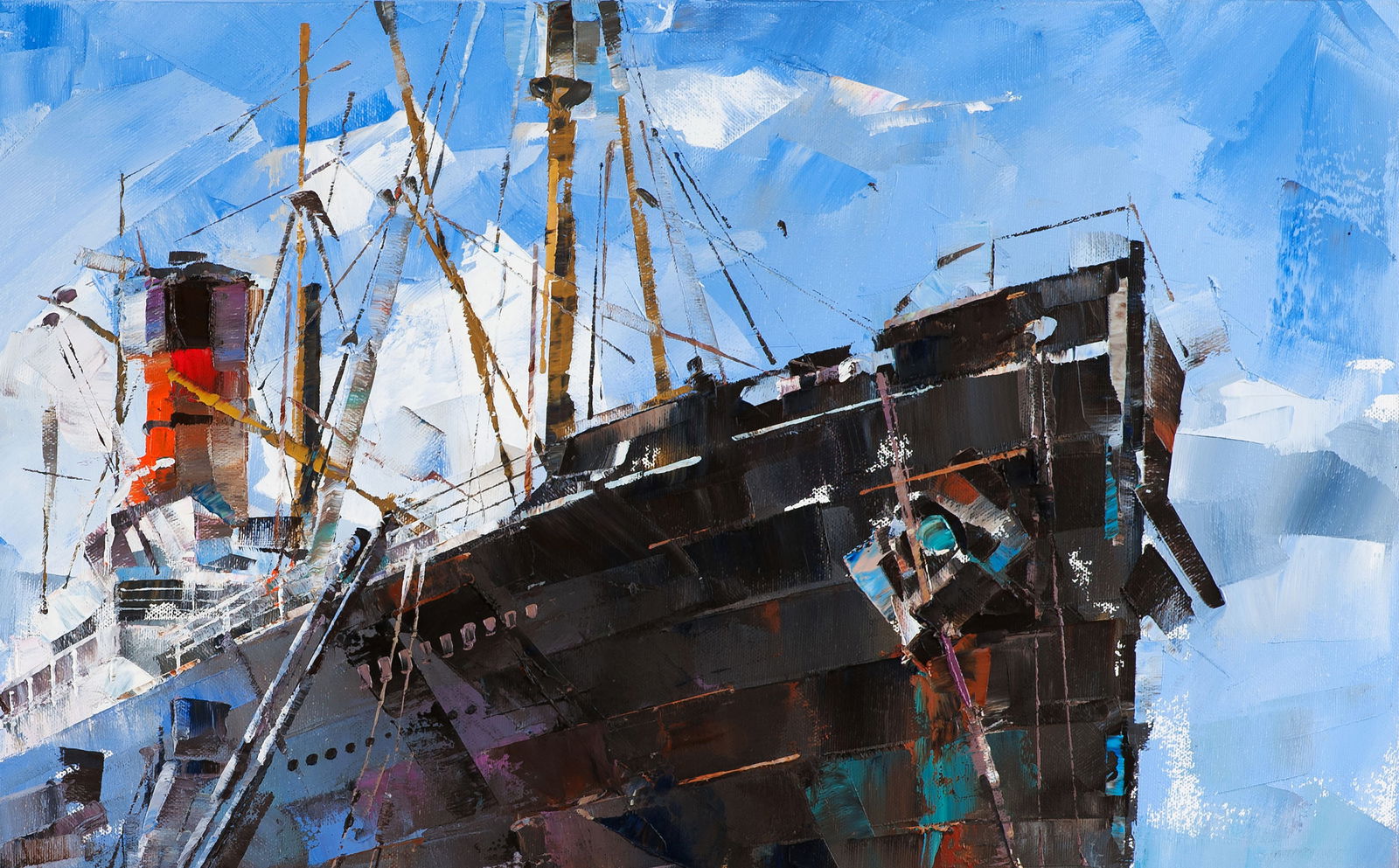 Oil painting Passenger ship in port Volodymyr Gluhomanyuk - 4