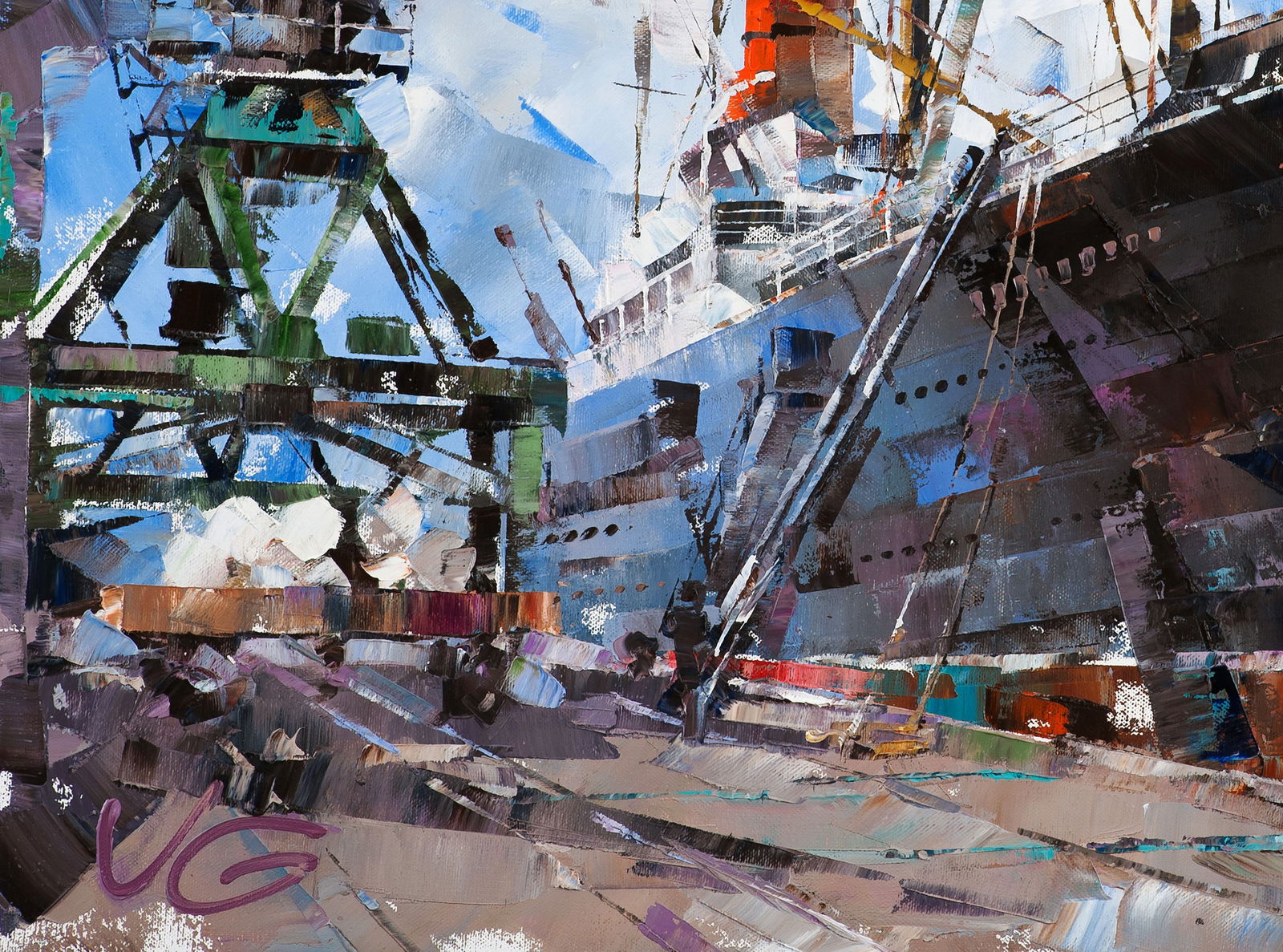 Oil painting Passenger ship in port Volodymyr Gluhomanyuk - 5