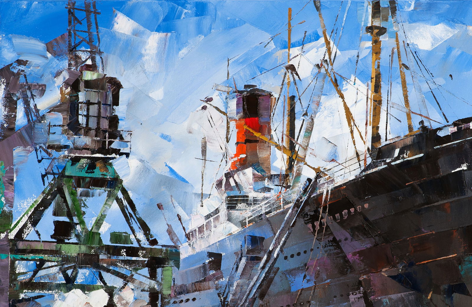 Oil painting Passenger ship in port Volodymyr Gluhomanyuk - 7