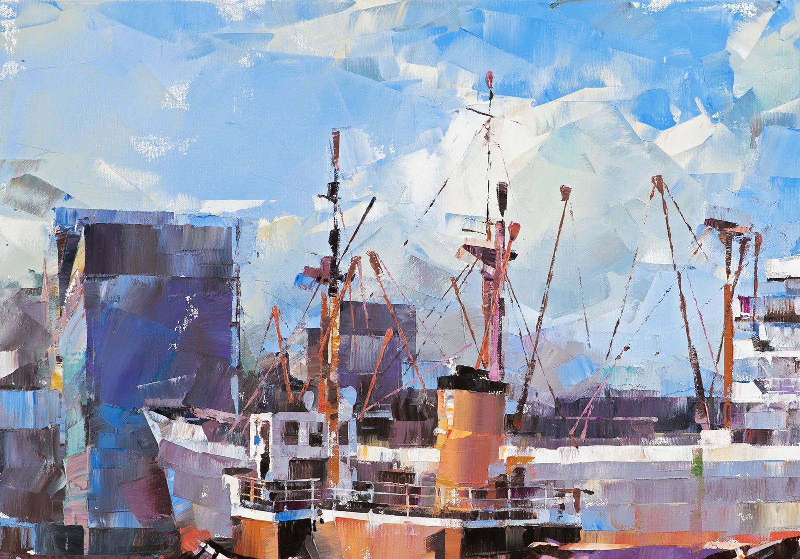 Oil painting Cargo ship and tugboat Volodymyr Gluhomanyuk - 5