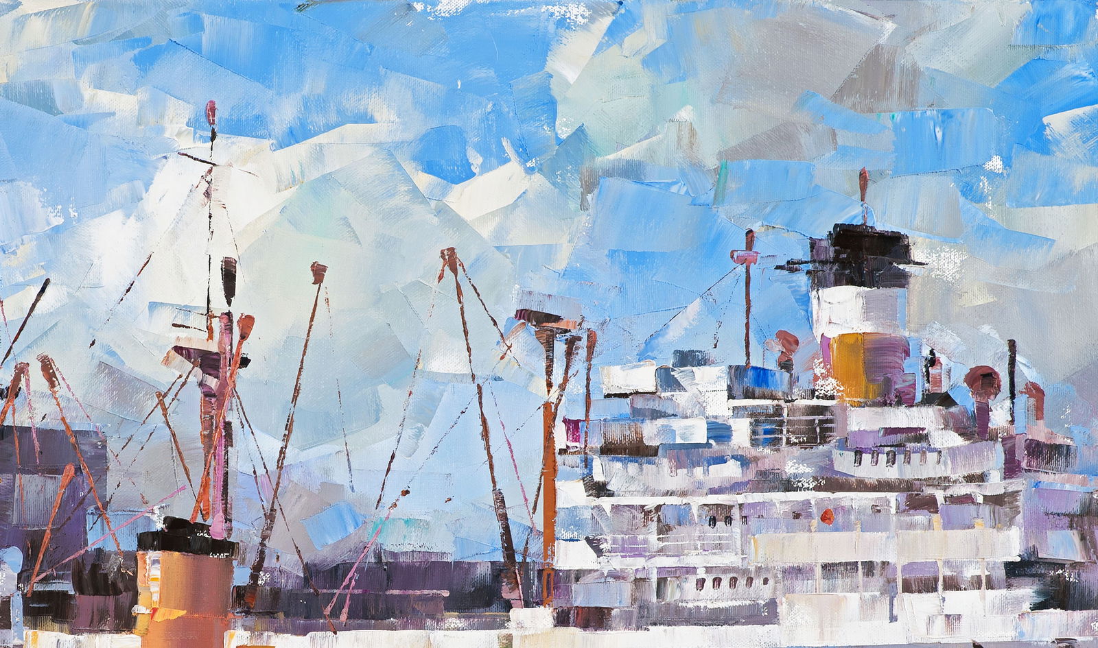 Oil painting Cargo ship and tugboat Volodymyr Gluhomanyuk - 6