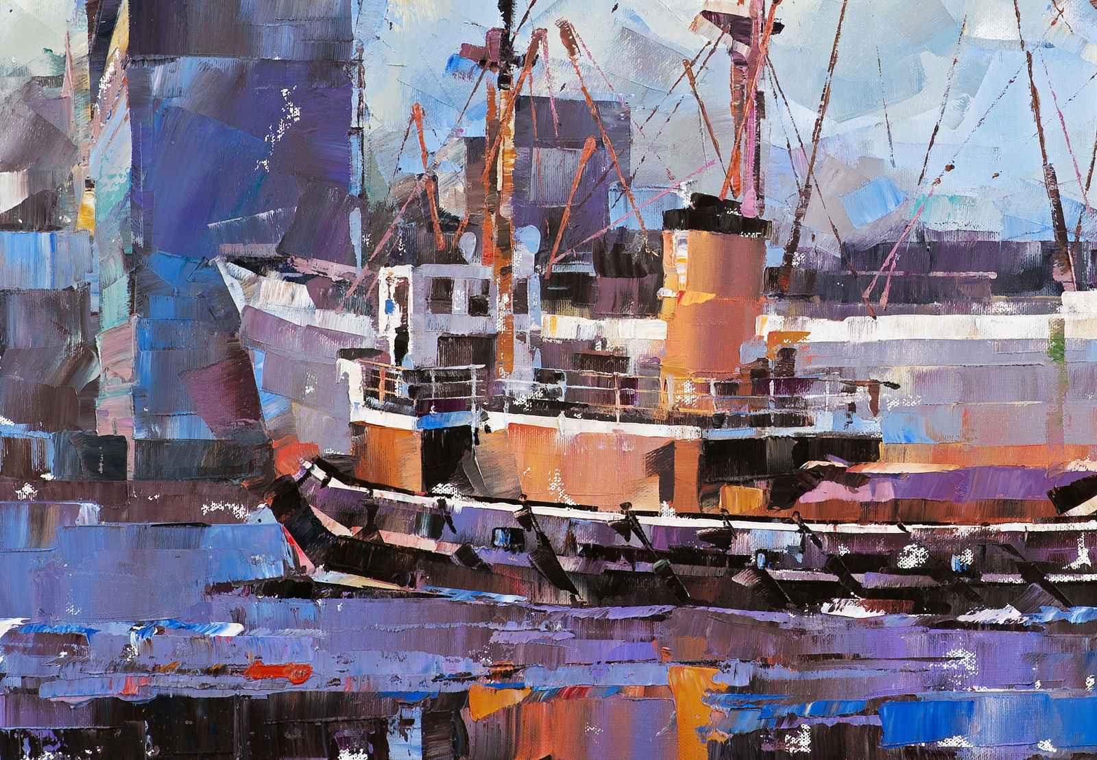 Oil painting Cargo ship and tugboat Volodymyr Gluhomanyuk - 7